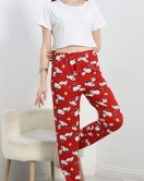 Desenli Milan Kumaş Pijama Altı Bordobeyaz - 60240.1878.