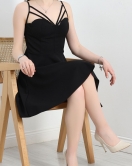 Çift Askılı Balen Detaylı Mini Elbise Siyah - 582496.1592.