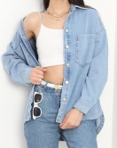Oversize Çift Cepli Kot Ceket Açıkmavi - 60055.1946.