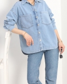 Oversize Çift Cepli Kot Ceket Açıkmavi - 60055.1946.