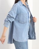 Oversize Çift Cepli Kot Ceket Açıkmavi - 60055.1946.