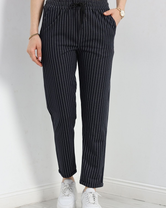 Duble Paça Şeritli Pantolon Lacivert - 40388.1937.