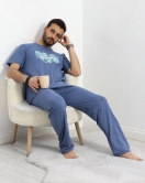Baskılı Erkek Pijama Takımı İndigo - 40414.1961.