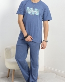 Baskılı Erkek Pijama Takımı İndigo - 40414.1961.