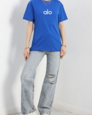 Baskılı Oversize Tişört Saks - 22606.1878.