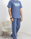 Baskılı Erkek Pijama Takımı İndigo - 40414.1961.