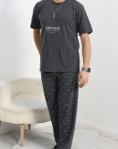 Baskılı Erkek Pijama Takımı Antrasit - 40413.1961.