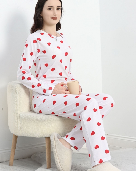 Bisiklet Yaka Süprem Pijama Takımı Beyazkırmızı - 40459.1048.