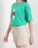 Baskılı Oversize Tişört Yeşil - 22615.1878.