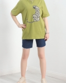 Baskılı Oversize Tişört Yağyeşili - 22604.1878.