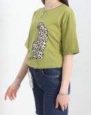 Baskılı Oversize Tişört Yağyeşili - 22604.1878.