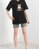Baskılı Oversize Tişört Siyah - 22618.1878.