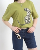 Baskılı Oversize Tişört Yağyeşili - 22604.1878.