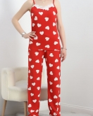 Baskılı İp Askılı Pijama Takımı Kırmızıkalp - 320.1287.