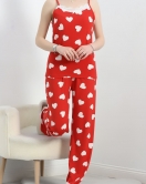 Baskılı İp Askılı Pijama Takımı Kırmızıkalp - 320.1287.