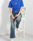 Baskılı Oversize Tişört Saks - 22611.1878.