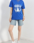 Baskılı Oversize Tişört Saks - 22619.1878.