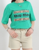 Baskılı Oversize Tişört Yeşil - 22608.1878.