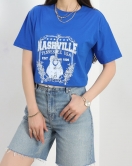 Baskılı Oversize Tişört Saks - 22619.1878.