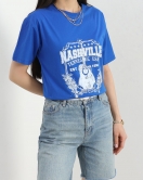 Baskılı Oversize Tişört Saks - 22619.1878.