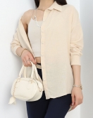 Kolyeli Oversize Tunik Gömlek Bej - 1207.1289.