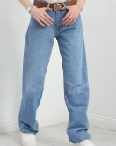 Kemerli Straight Kot Pantolon Açıkmavi - 30394.1975.