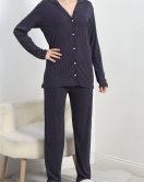 Viskon Düğmeli Pijama Takımı Lacibeyaz - 40408.1950.