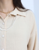 Kolyeli Oversize Tunik Gömlek Bej - 1207.1289.