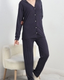Viskon Düğmeli Pijama Takımı Lacibeyaz - 40408.1950.