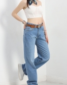 Kemerli Straight Kot Pantolon Açıkmavi - 30394.1975.