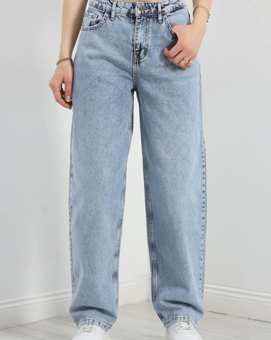 Bel Ayarlamalı Baggy Kot Pantolon Buzmavi - 30395.1975.