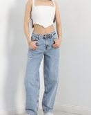 Bel Ayarlamalı Baggy Kot Pantolon Buzmavi - 30395.1975.
