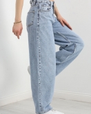 Bel Ayarlamalı Baggy Kot Pantolon Buzmavi - 30395.1975.