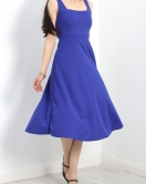 Kare Yaka Midi Elbise Saks - 583208.1592.