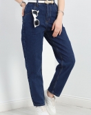 Beli Lastikli Boyfriend Kot Pantolon Koyumavi - 30484.1966.
