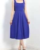 Kare Yaka Midi Elbise Saks - 583208.1592.