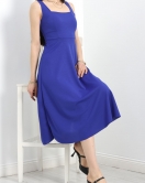 Kare Yaka Midi Elbise Saks - 583208.1592.