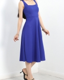 Kare Yaka Midi Elbise Saks - 583208.1592.