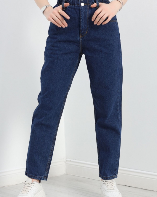 Beli Lastikli Boyfriend Kot Pantolon Koyumavi - 30484.1966.