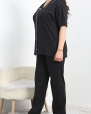 Büyük Beden Biyeli Pijama Takımı Siyah - 50164.1952.