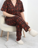 Büyük Beden Düğmeli Süprem Pijama Takımı Siyah - 50350.919.