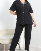 Büyük Beden Biyeli Pijama Takımı Siyah - 50164.1952.