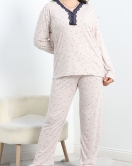Büyük Beden Dantelli Pijama Takımı Bej - 773.1287.