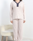 Büyük Beden Dantelli Pijama Takımı Bej - 773.1287.