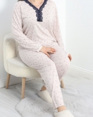 Büyük Beden Dantelli Pijama Takımı Bej - 773.1287.