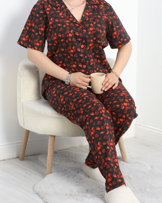 Büyük Beden Düğmeli Süprem Pijama Takımı Siyah - 50350.919.