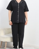 Büyük Beden Biyeli Pijama Takımı Siyah - 50164.1952.