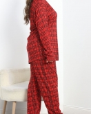 Düğmeli Viskon Battal Pijama Takımı Kırmızıekose - 40407.1950.