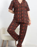 Büyük Beden Düğmeli Süprem Pijama Takımı Siyah - 50350.919.