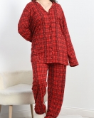 Düğmeli Viskon Battal Pijama Takımı Kırmızıekose - 40407.1950.